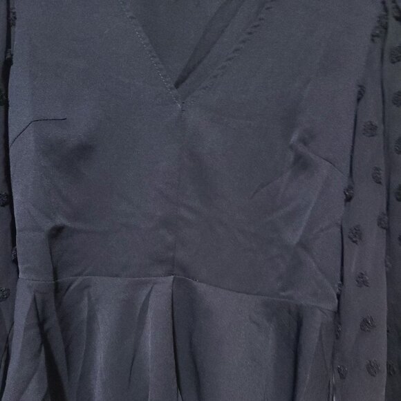 PEACH BLACK PEPLUM BLOUSE -CHIFFON SLEEVES CHENILLE DOTS FEMININE FIT (SIZE L) - Picture 4 of 9